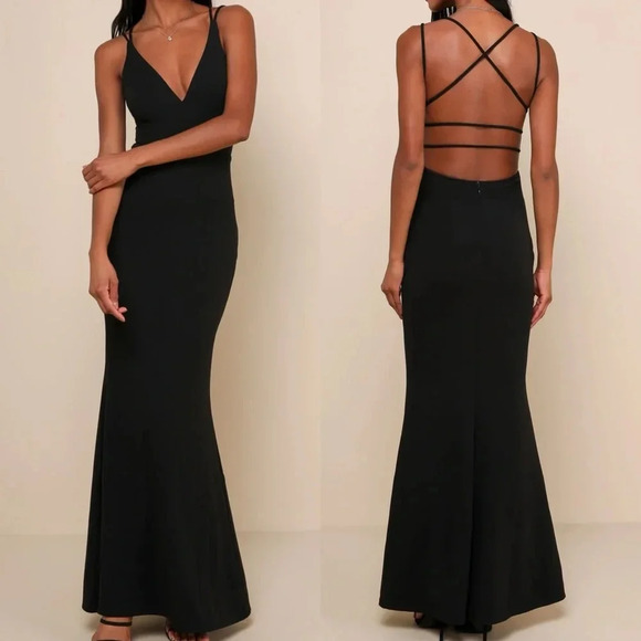 NWOT Lulus Dress All this Allure Black Strappy Backless Mermaid Maxi‎ Dress - Picture 1 of 9